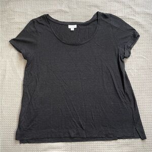 J.Jill 100% Linen Tee Shirt Large Short Sleeve Cuffed Black Lagenlook Minimalist